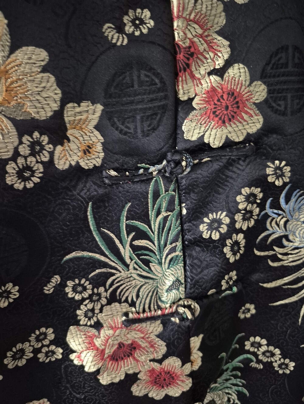Vintage Black Floral Satin Mandarin Collar Kimono Jacket 2X - Picture 3 of 12